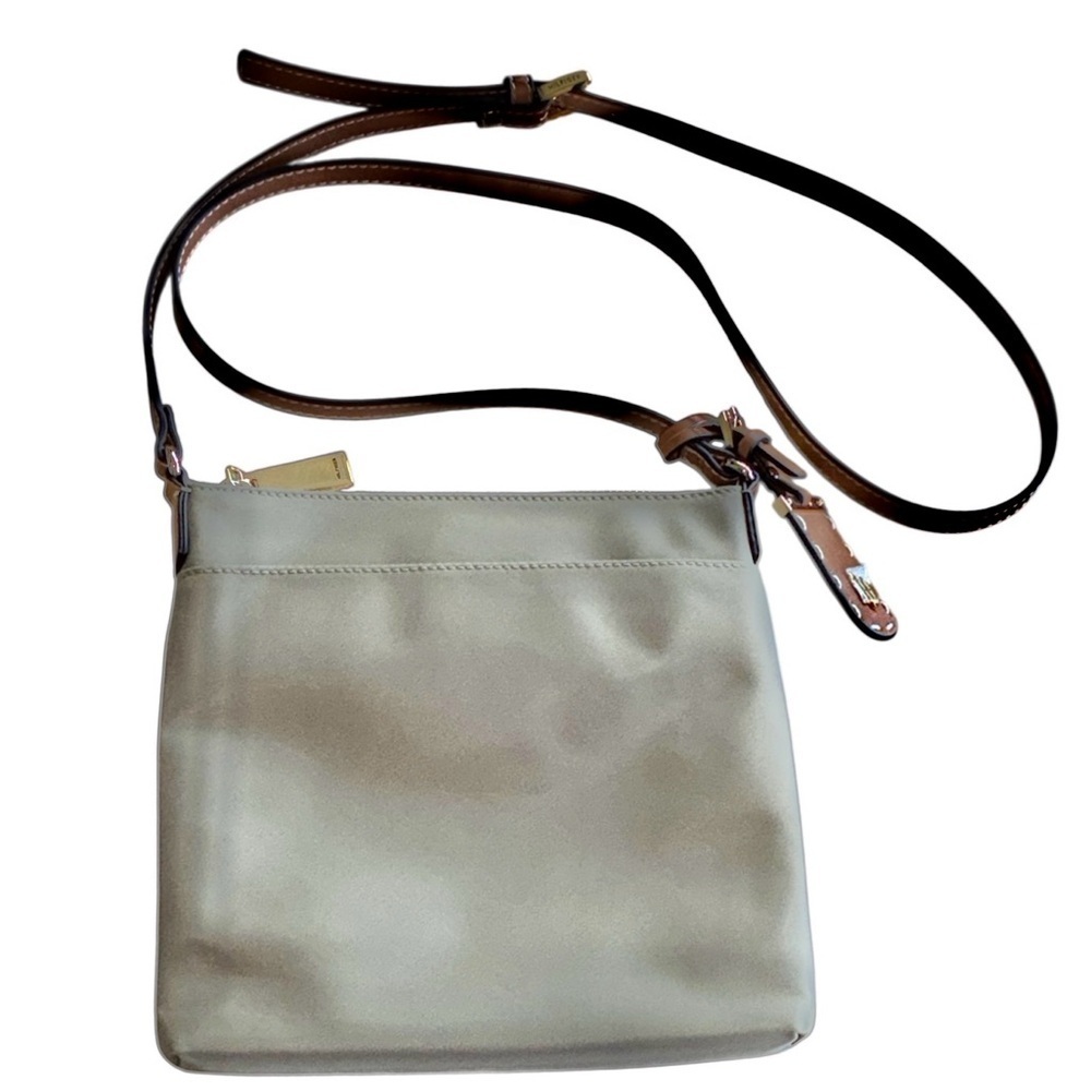 Tommy Hilfiger Bag Women Tan Canvas Messenger, shoulder strap pockets Unisex EUC